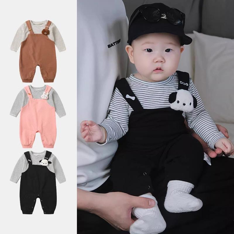 ベビー服 ロンパース カバーオール 長袖 春秋 新生児 赤ちゃん 綿 かわいい 韓国風 小犬 小熊 小兔 66cm 73cm 80cm 90cm
