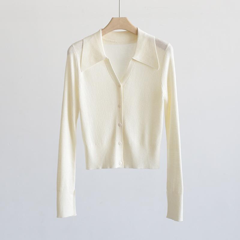 カーディガン レディース 早春 薄手 Vネック ニット トップス ウール混紡 長袖 ショート丈 無地 配色 通勤 オフィス カジュアル かわいい ブラック ピンク系