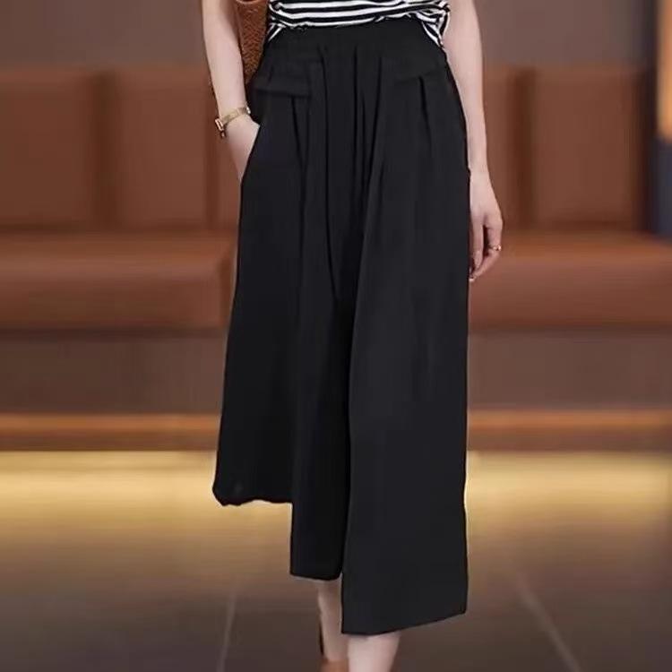 パンツ レディース 高 elastic ワイドレッグ 7分丈 スカンツ ゆったり ルーズ 薄手 ハイウエスト 春夏 ..