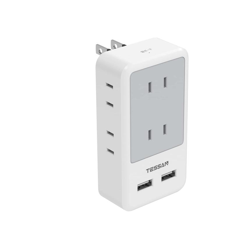 コンセントタップ 分岐 電源タップ usb付き 6個AC口 2つUSB-AポートTESSAN たこあし コンセント 3つ方向 タコ足配線 マルチタップ 充電タップ l字 縦型 小型 雷ガード 耐熱性素材採用 絶縁キャッ