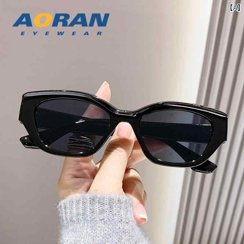 サングラス レディース 韓国風 小さめフレーム レトロ UV400 紫外線カット 遮光 個性的 ストリート ブラック 黒