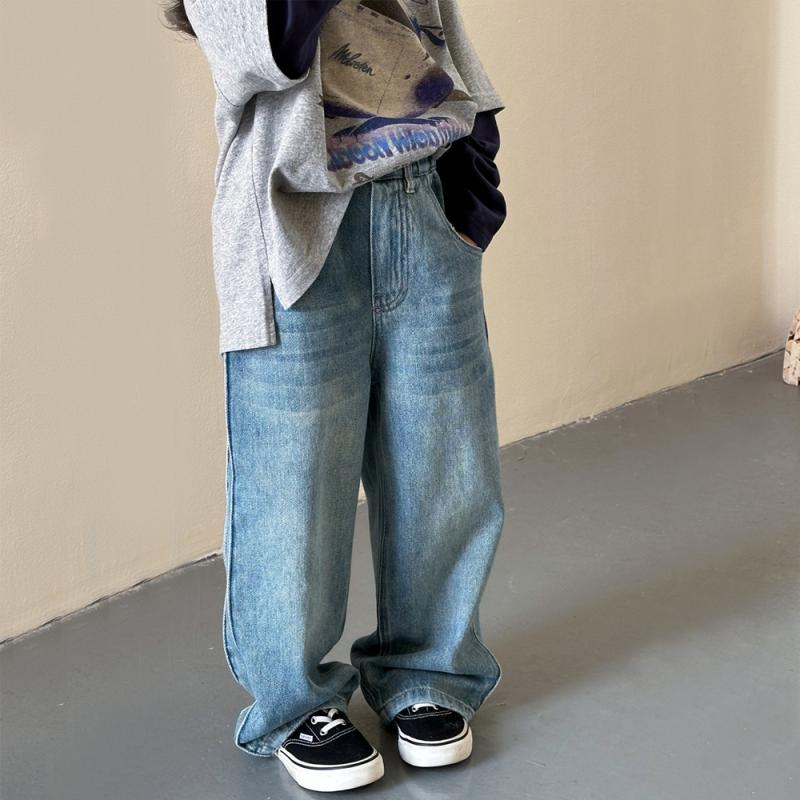 子供用ジーンズ ガールズ デニムパンツ 春秋 中学生 カジュアル 長ズボン ゆったり ストレートパンツ ..
