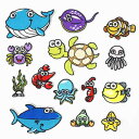XUNHUI 海動物ワッペン アップリケ- いか、たこ、かに、ヒトデ 、クジラ 、亀 魚 海シリーズ ワッペン 14枚セット