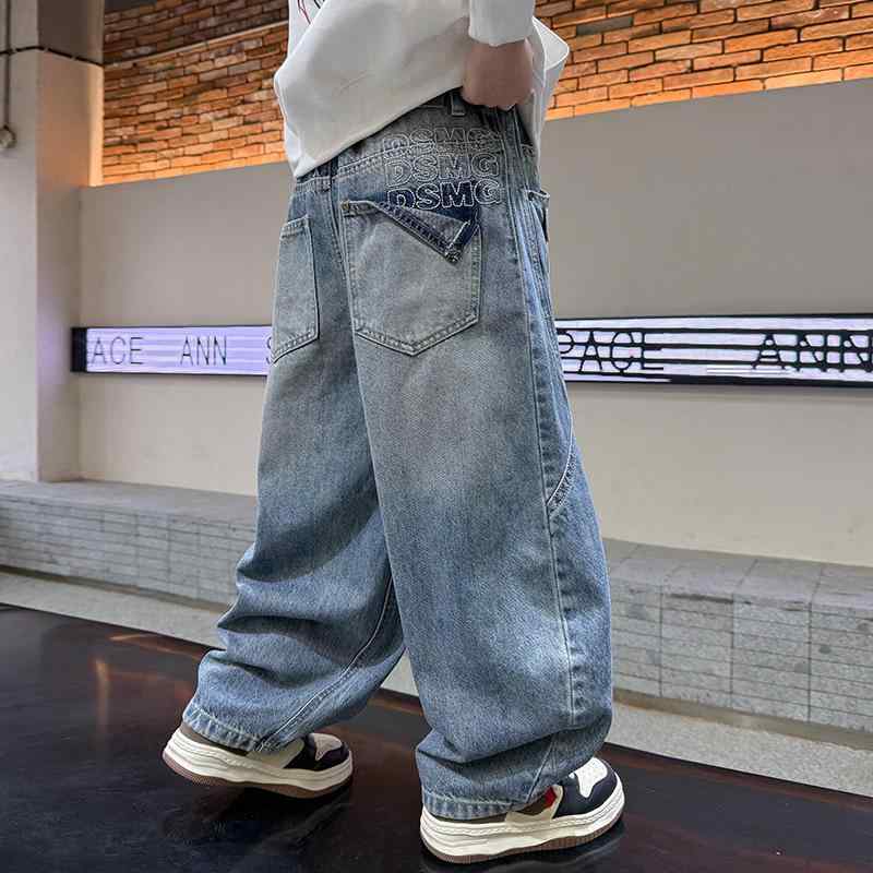 子供用ジーンズ 男の子 ストレートパンツ 春秋 中高学年 ボーイズ ズボン デニムパンツ ロングパンツ ..