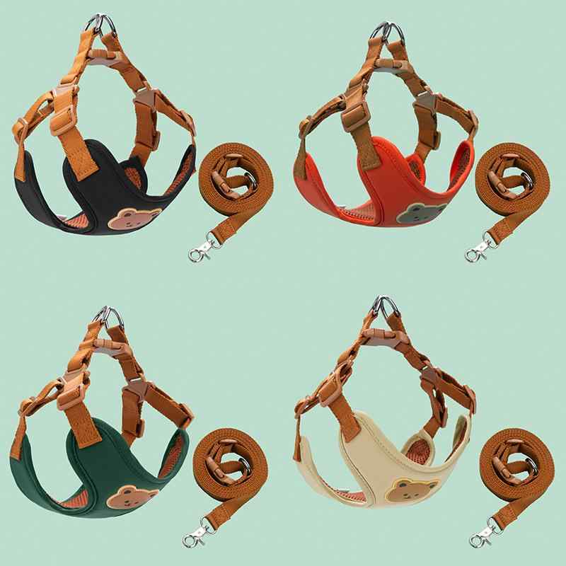 犬用ハーネス リード 小型犬 中型犬 熊 かわいい ポリエステル 散歩 お出かけ XS S M L XL 黒 赤 緑 白..