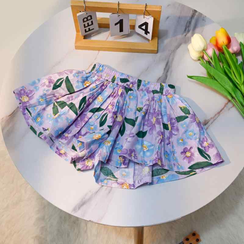 スカート キッズ 女の子 子供服 ショートパンツ付きスカート 春夏 膝上丈 花柄 ポリエステル 普段使い ..