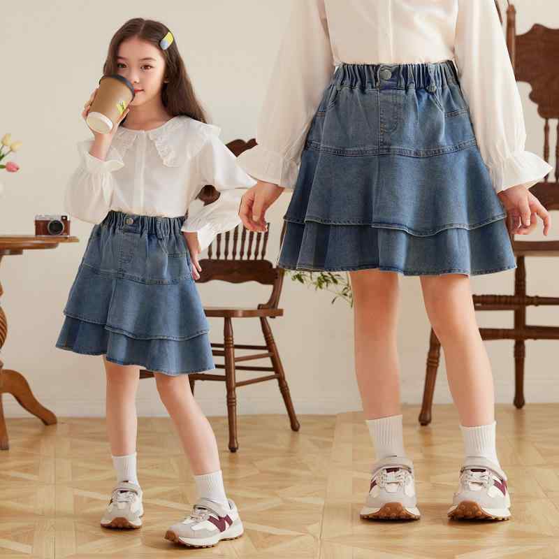 スカート 女の子 デニムスカート 子供服 パンツ付きスカート フリル ギャザースカート 春夏 薄手 通学 ..