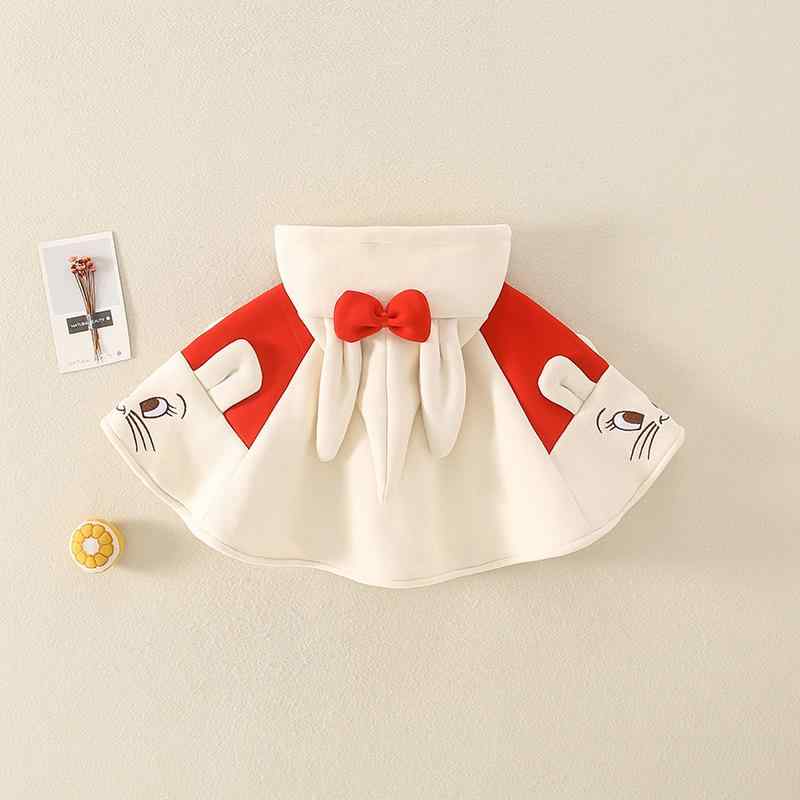 ベビー ポンチョ 秋冬 防風 厚手 かわいい ウサギ 小童 裏起毛 ケープ 赤 ピンク 80 90 100cm