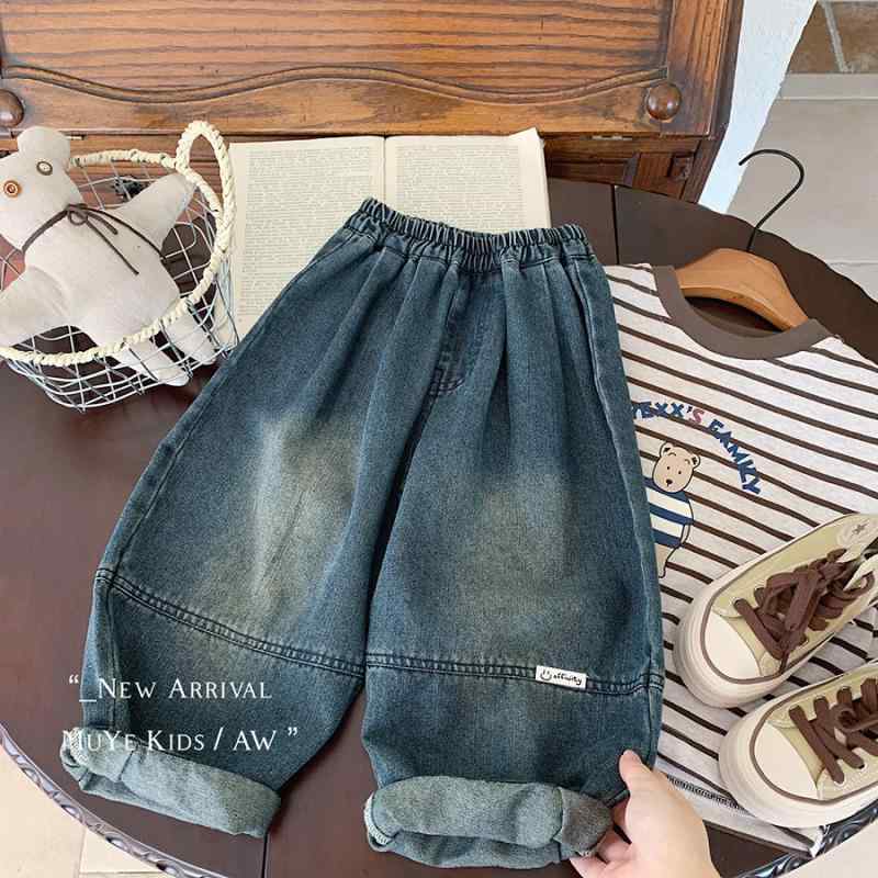 子供用ジーンズ 男の子 テーパードパンツ 韓国風 デニムパンツ ウエストゴム 普段着 秋物 デニムブルー