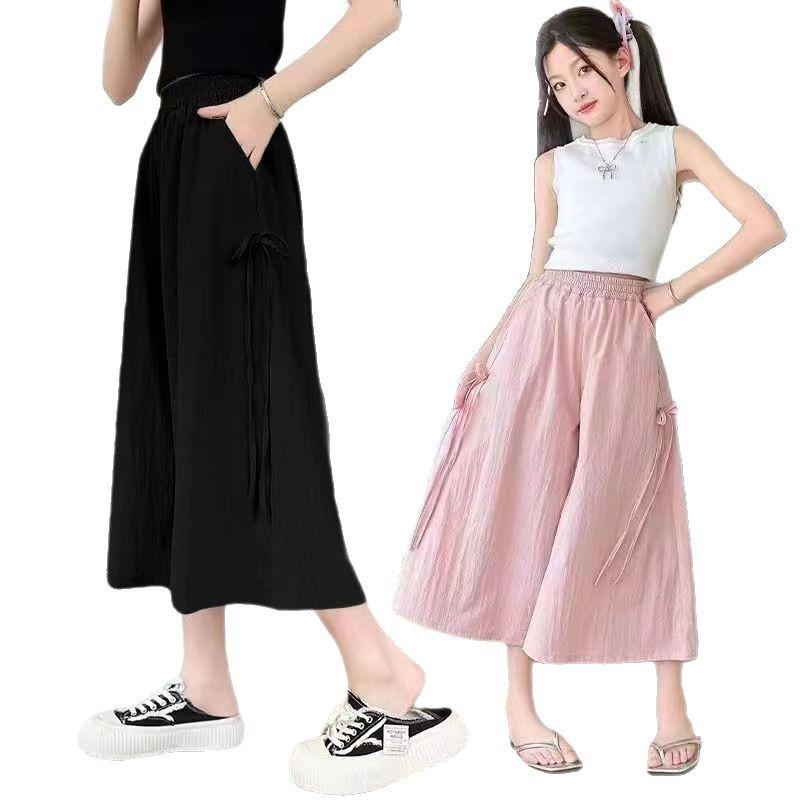 子供服 パンツ 女の子 7分丈パンツ サマーパンツ ワイドレッグパンツ キュロットスカート ポリエステル..