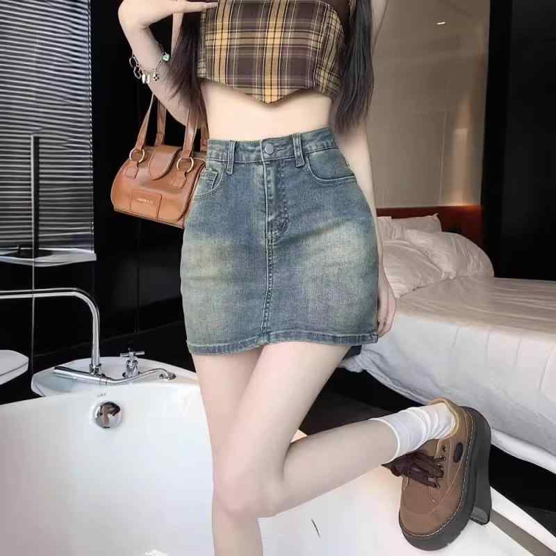 デニムスカート レディース Aライン ミニスカート ハイウエスト ブルー ポケット付き 文芸風 レトロ か..