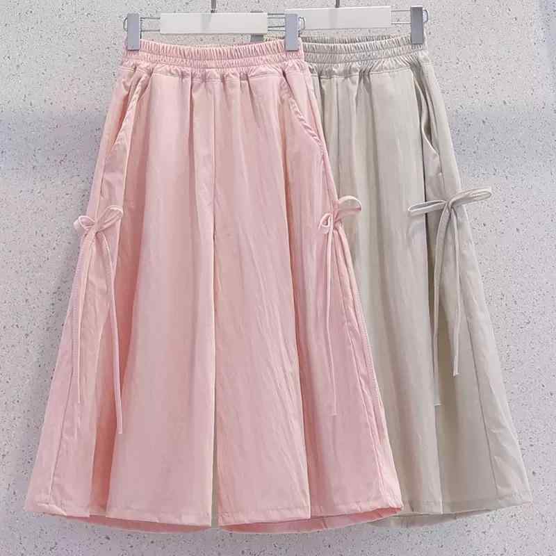 子供服 パンツ 女の子 夏 7分丈 カジュアル ワイドレッグパンツ 薄手 ズボン 中大童 ガールズ 120cm 13..