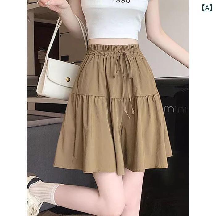 トミーショップ 楽天市場店のハーフパンツ レディース 接触冷感 速乾 ワイド キュロット 春夏 ゆったり 大きめサイズ 杏色 カーキ色 黒色｜アングル2