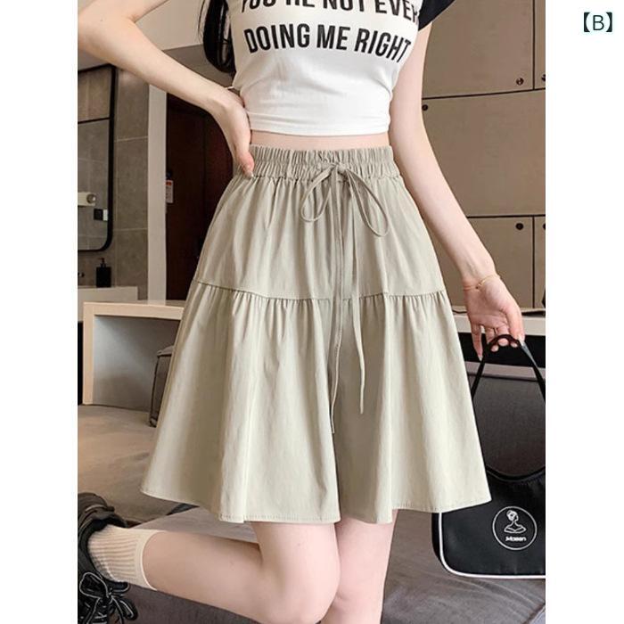 トミーショップ 楽天市場店のハーフパンツ レディース 接触冷感 速乾 ワイド キュロット 春夏 ゆったり 大きめサイズ 杏色 カーキ色 黒色｜アングル3