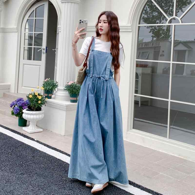 デニム レディース デニムパンツ ジーンズ ジーパン ストレートパンツ ワイドパンツ サロペットスカート ブルー ゆったり カジュアル かわいい 薄手 春夏