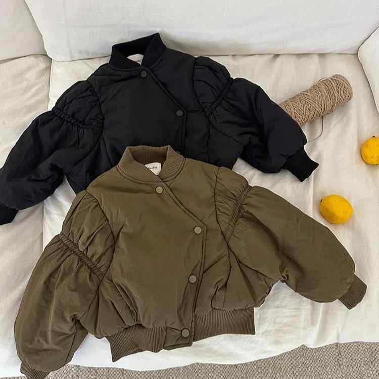 子供服 綿入りジャケット 女の子 不規則 ショート丈 Vネック アウター 秋冬 中綿 100%ポリエステル 90c..