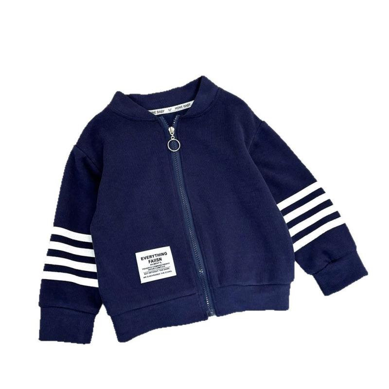 キッズ ジャケット 男女兼用 ベビー ボーイズ ガールズ ストライプ ジップアップ ミドル丈 アウター 上着 羽織もの カジュアル 普段着 スプリングコート