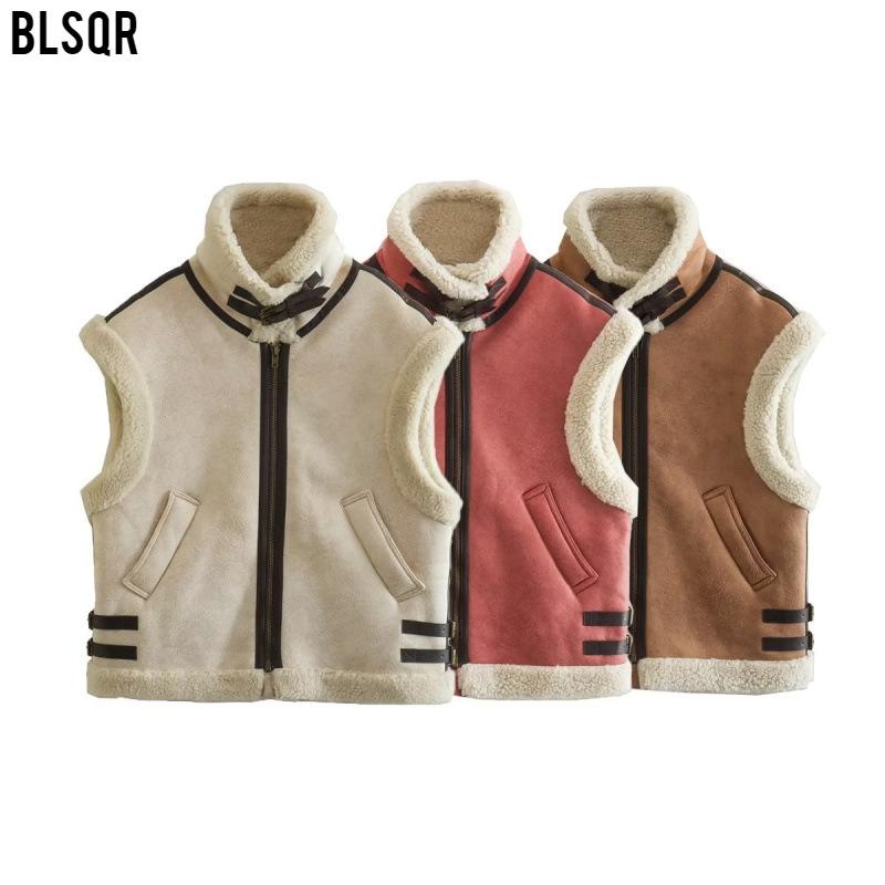 ベスト レディース Y2K ストリート カジュアル 羊羔毛 スエード フリース 切り替え ゆったり 襟付き 乳..