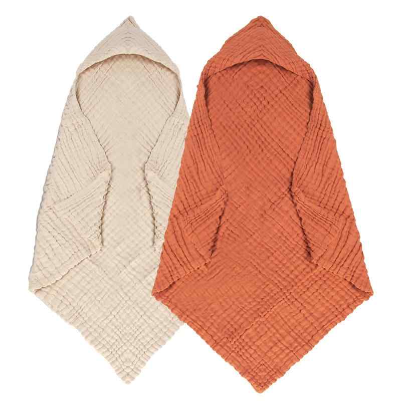 ベビー バスローブ ポンチョ 綿100％ フード付き 6重ガーゼ 湯上りタオル おくるみ 80 80cm 焦糖色 浅..