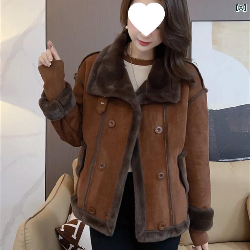 ジャケット レディース レトロ 秋冬 シープスキン風 裏ボア ショート丈 ブルゾン 小柄 ライダースジャ..