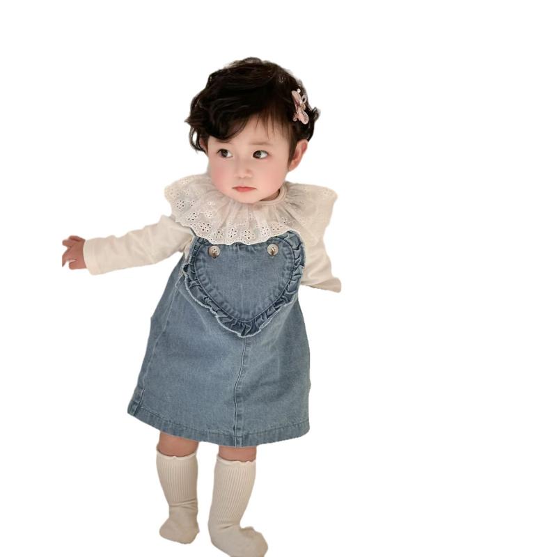 ワンピース キッズ 女の子 デニム ジャンパースカート ベビー 幼児 春秋 かわいい ハート Aラインスカ..