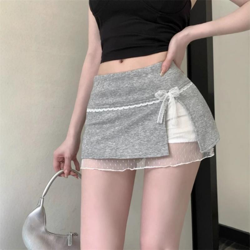 スカート レディース 膝上丈スカート レース 拼接 超ミニスカート タイトスカート 春夏 ポリエステル ..