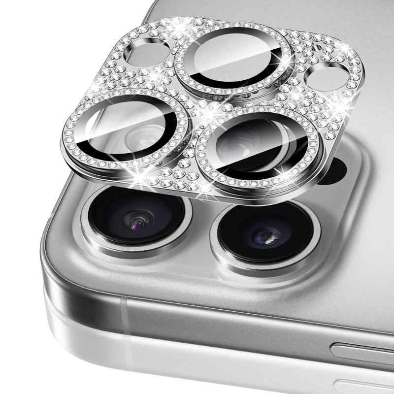 CeiBand カメラフィルム iPhone16 Pro/iPhone 16 Pro Max シリーズ 対応 カメラ保護カバー カメラフィルム レンズフィルム ラインストーン レンズ 【アルミ合金縁取り+強化ガラス】9H硬度 全面保護 防