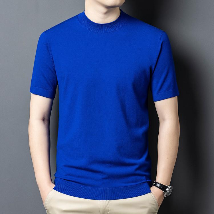 ニット メンズ 男性用 ウール混紡 半袖 トップス スリム ファッション カットソー プルオーバー ライト ビジネス リブ裾 アイボリー キャメル ブラウン グレー ブルー グリーン パープル レッド ブラック M L XL 2L 3L 春秋