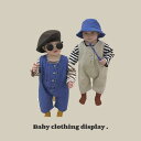 ベビー服 デニムオーバーオール 春秋 幼児 サロペット パンツ 綿 開き股 ストライプ トップス セット 73 80 90 100cm