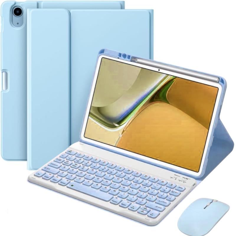 iPadキーボード ケース キーボード付き カバー ワイヤレス マウス付き 超薄 軽量 分離式 マグネットbluetoothキーボードカバー 球状くぼみ iPadカバー Apple Pencil 収納可能，ピンク