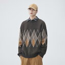 ニット メンズ 美式 レトロ アーガイル柄 トップス ラウンドネック プルオーバー 暖かい 秋冬 混紡 繊維 リラックス ゆったり カフェカラー