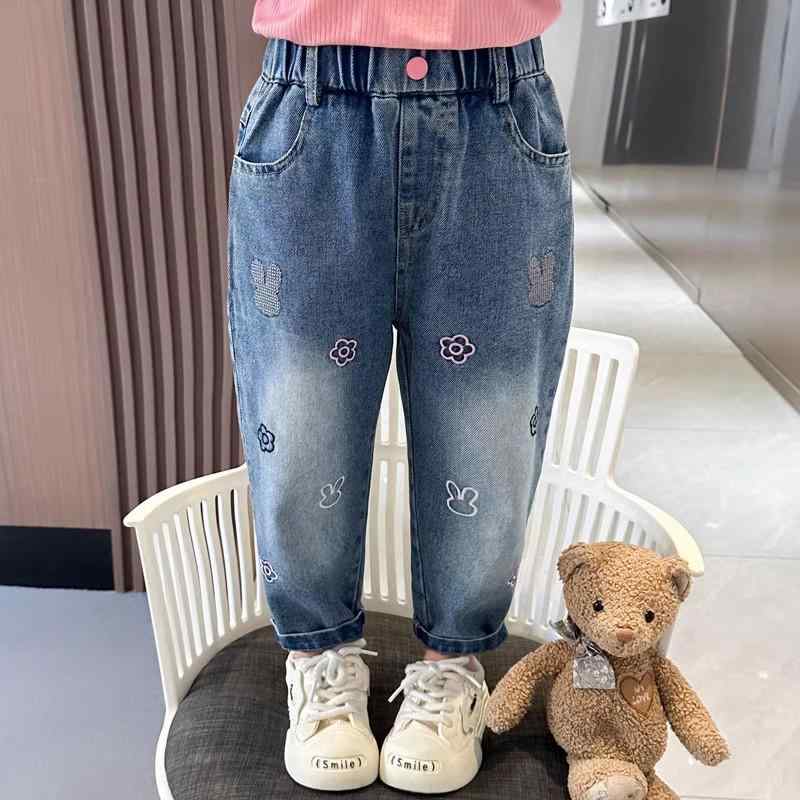 子供服 デニムパンツ ガールズ 女児 女の子 キッズ デニム ジーパン ロングパンツ 春物 8歳以上 中大童 140cm以上 コットン 綿 軽くて動きやすい かわいい ウエストゴム 普段着 遊び着