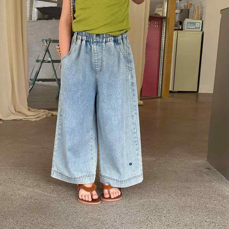 子供服 デニムパンツ ガールズ レーヨン混紡 ストレートパンツ カジュアルパンツ B類 中大童 夏物 90cm..