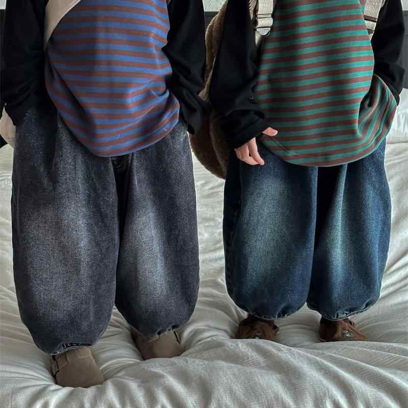子供服 デニムパンツ 男女兼用 ベビー服 ゆったり テーパードパンツ ロングパンツ B類 高腰 ウエストゴ..