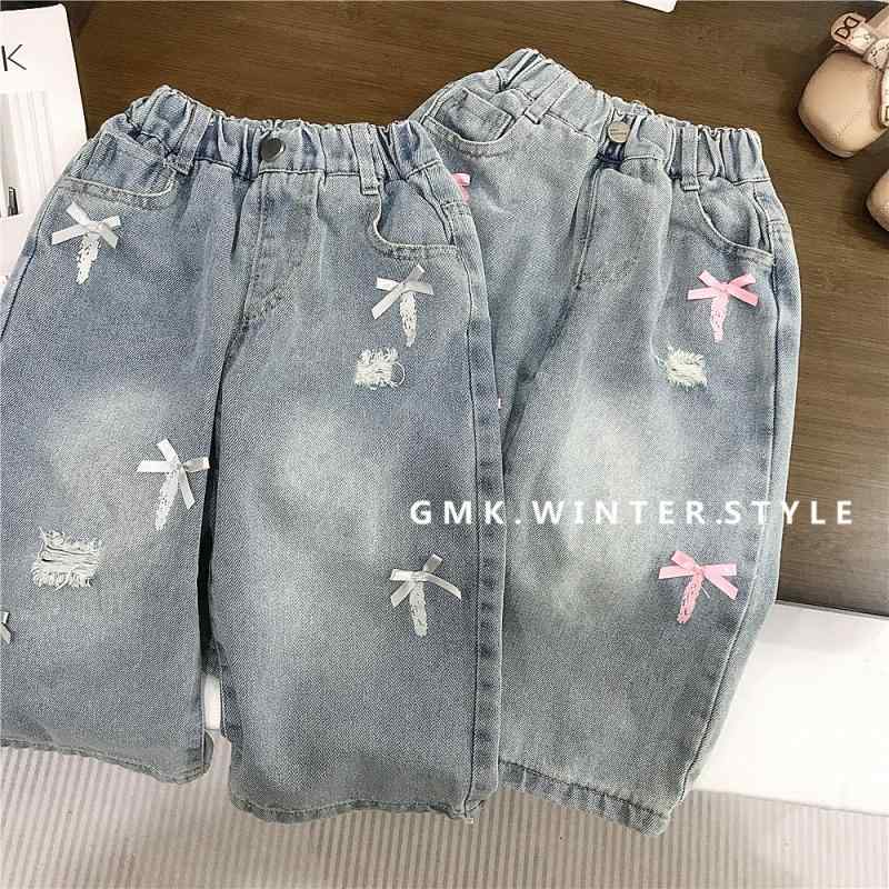 子供服 ジーンズ 女の子 春秋 ロングパンツ バタフライ 蝶結び 破れ加工 デニムパンツ ズボン ウエスト..