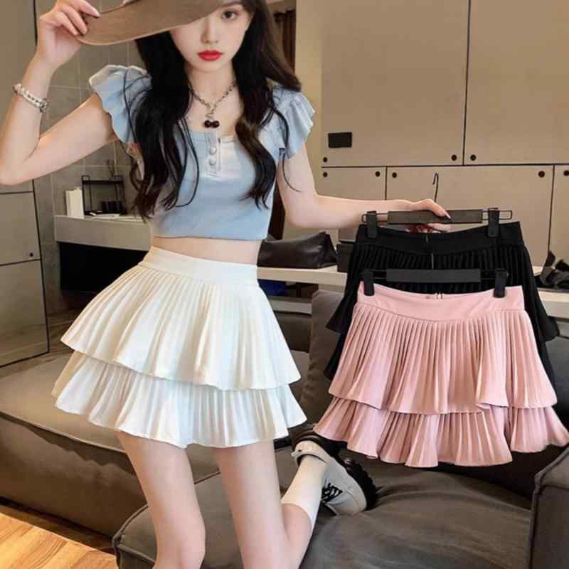 スカート レディース フレンチ Aライン ハイウエスト プリーツ ミニスカート 春夏 ブラック ホワイト ..