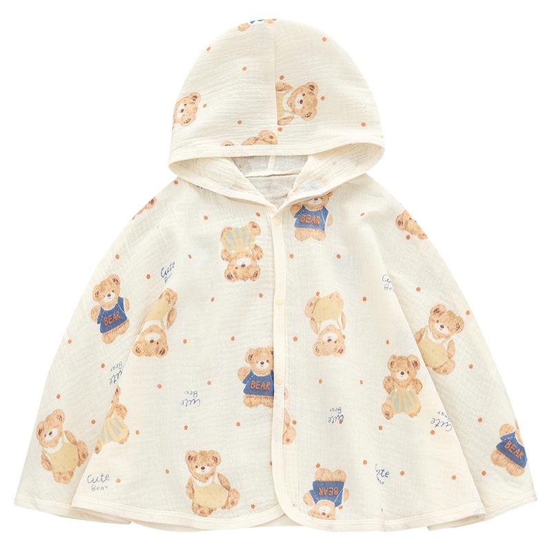 ベビー ケープ 薄手 UVカット 日焼け止め 男女兼用 キッズ ポンチョ 綿100％ かわいい クレープ織り ア..