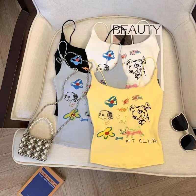 キャミソール レディース トップス インナー パッド付き チューブトップ ショート丈 コットン アニマル..