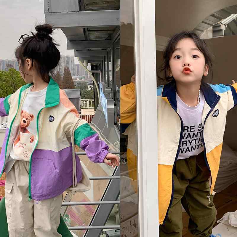 ジャケット キッズ 男女兼用 子供服 配色 切り替え 春秋 長袖 ショート丈 ニット 綿100％ アウター