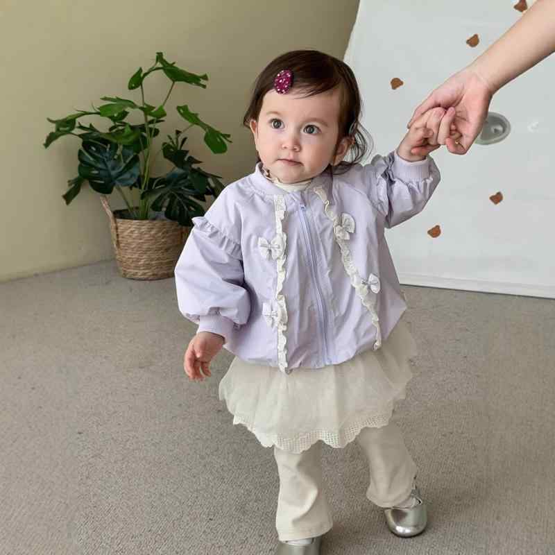 子供服 ジャケット 女の子 秋物 アウター リボン 配色 フリル おしゃれ かわいい 韓国風 ショート丈 ジ..