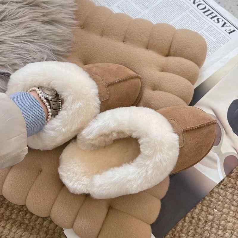 スリッパ レディース 女性用 牛革 シープスキン ルームシューズ 室内履き 外履き 防寒 暖かい あったか 滑り止め 本革 フラットシューズ ぺたんこ靴 カジュアル 秋冬 栗色