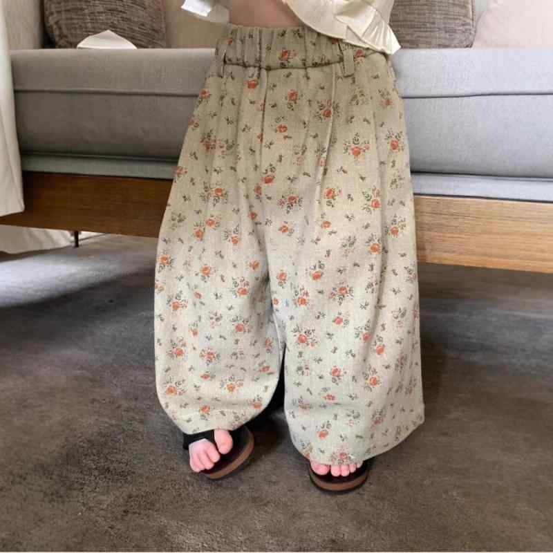 子供服 デニム ワイドパンツ 女の子 小花柄 パンツ 春夏 ズボン ガールズ 80 90 100 110 120 130 綿 柔..