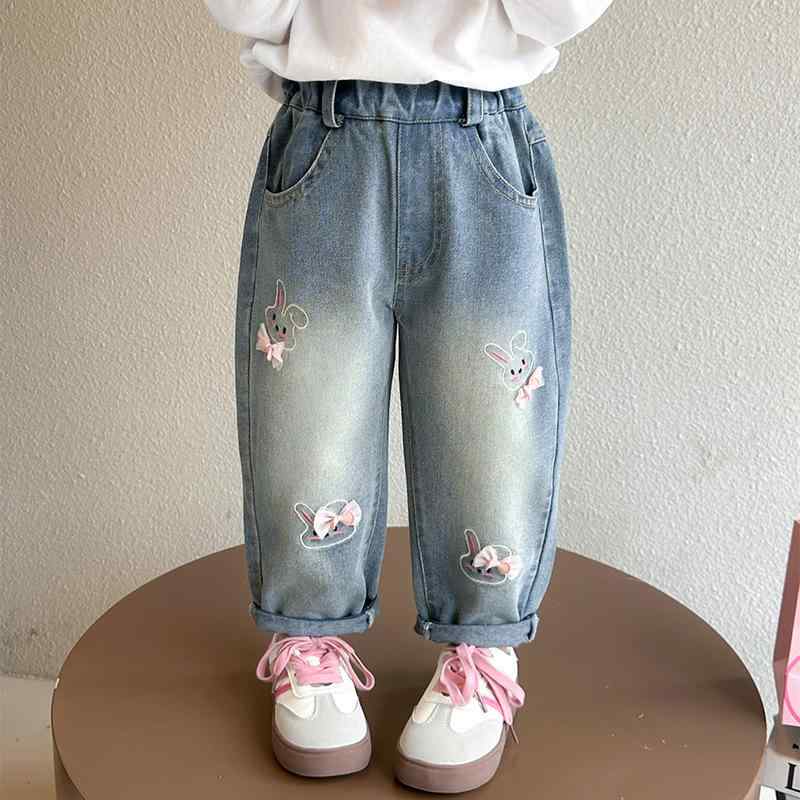 子供 デニムパンツ 春秋 女の子 ジーンズ ズボン 中小 детска градина 春 ベビー 長ズボン ウエストゴ..