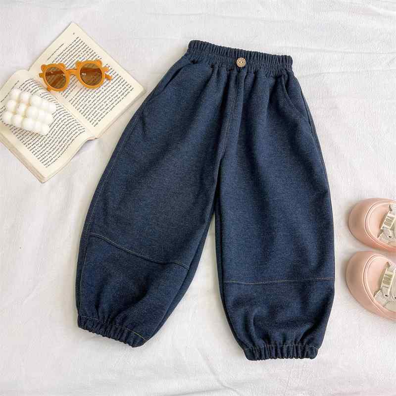 子供服 デニムパンツ 男女兼用 ロングパンツ ウエストゴム 切り替え 裾絞り 春夏 薄手 ジーンズ 幼児 ..