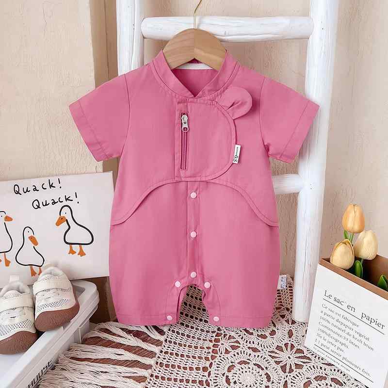 ベビー服 カバーオール 夏 男女兼用 赤ちゃん 新生児 コットン 短袖 ロンパース 普段使い 韓国風 玫红色