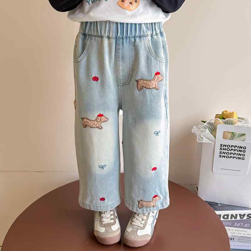 子供服 ジーンズ 女の子 ストレート ワイドレッグパンツ 春秋 中小童(3~8歳 100~140cm) 女児 コットン ..