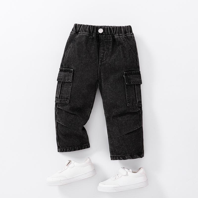 子供服 デニムパンツ 春秋 幼児 男の子 多ポケット ロングパンツ 男児 春物 黒 高腰 80 90 100cm 伸縮性