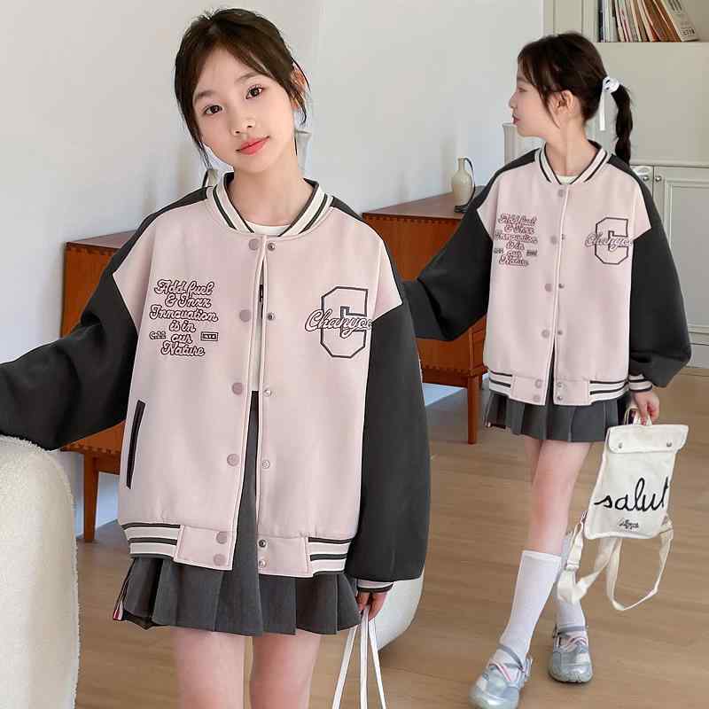 子供服 ジャケット 女の子 春秋 ブルゾン ジャンパー アウター カジュアル ピンク系 130 140 150 160 170(4)