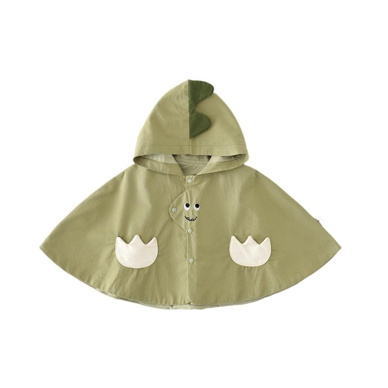 ベビー ポンチョ ケープ 春秋 恐竜柄 コットン100% 緑 0歳 1歳 2歳 3歳 かわいい 赤ちゃん 防風