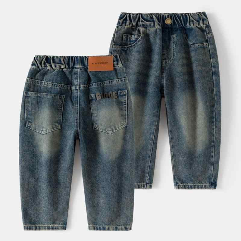 子供用ジーンズ ボーイズ デニムパンツ ロングパンツ 春秋 中大童 ストレート コットン ウエストゴム ..